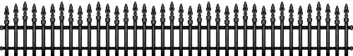 A pixel art footer image of black gothic style fences. The fence pickets have a point on the top, and there are two horizontal beams that run along the middle of the pickets.
