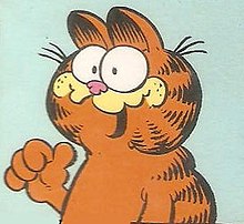 A fat cartoon orange tabby cat with large eyes and a yellow snout.