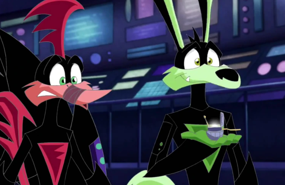 Tech E. Coyote and Rev Runner in Loonatics Unleashed.